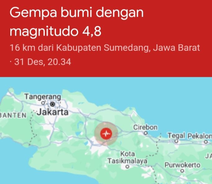 Jelang Pergantian Tahun, Sumedang Tiga Kali Diguncang Gempa
