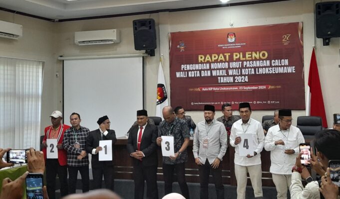KIP Tetapkan Nomor Urut Pasangan Calon Wali Kota dan Wakil Wali Kota Lhokseumawe
