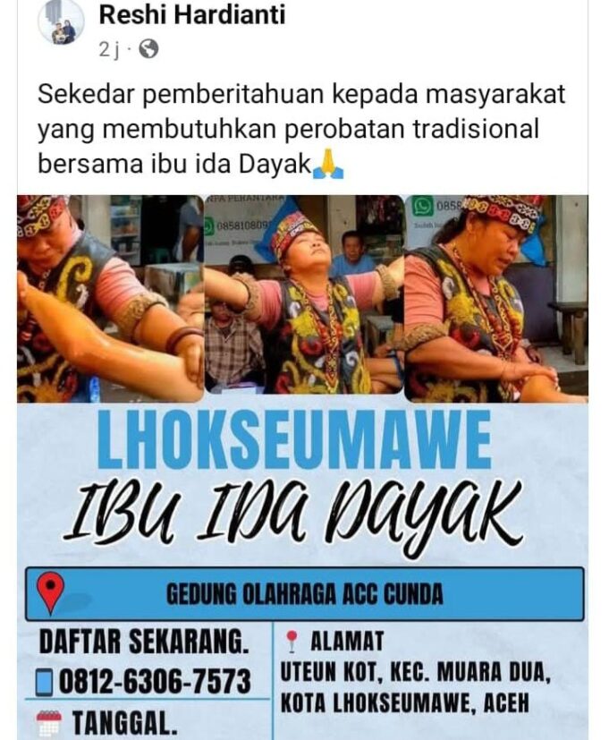 Iklan Pengobatan Tradisional Ida Dayak di GOR ACC Cunda Ternyata Hoaks