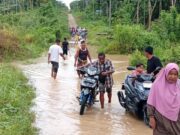 Akses Jalan Terendam, Warga Dusun Bidadari Terjang Genangan demi Mengambil Bantuan