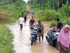 Akses Jalan Terendam, Warga Dusun Bidadari Terjang Genangan demi Mengambil Bantuan