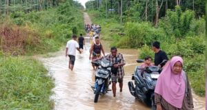 Akses Jalan Terendam, Warga Dusun Bidadari Terjang Genangan demi Mengambil Bantuan