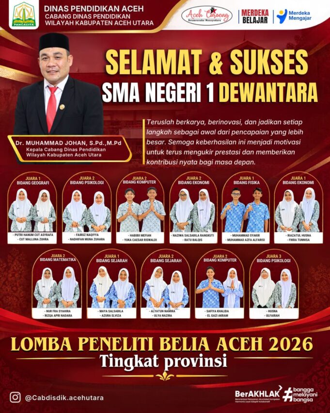 Apresiasi Prestasi Siswa SMAN 1 Dewantara, Kacabdin Dorong Peningkatan Mutu Pendidikan Aceh Utara